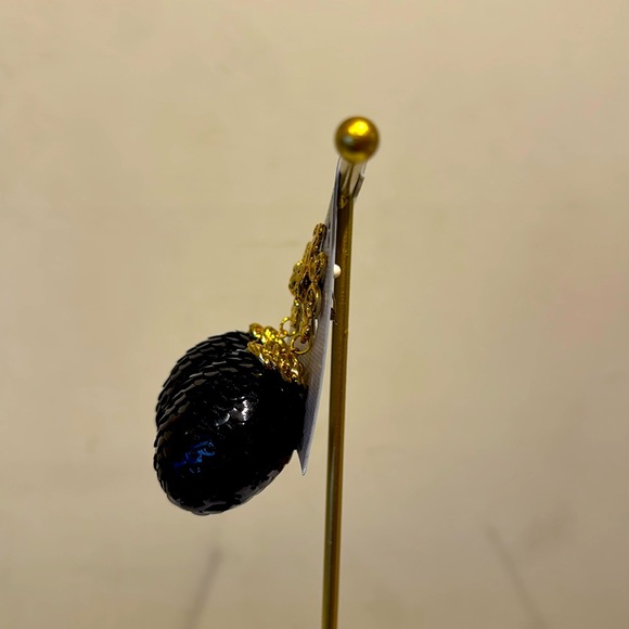 Vintage Dalessio Design Chicago Gold Tone & Black Sequin Dangle Earrings Clipons - Picture 5 of 11